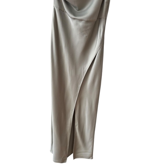 Anthropologie BHLDN Dylan One Shoulder Satin Side Slit Gown Maxi Dress Size 12 - Picture 5 of 14